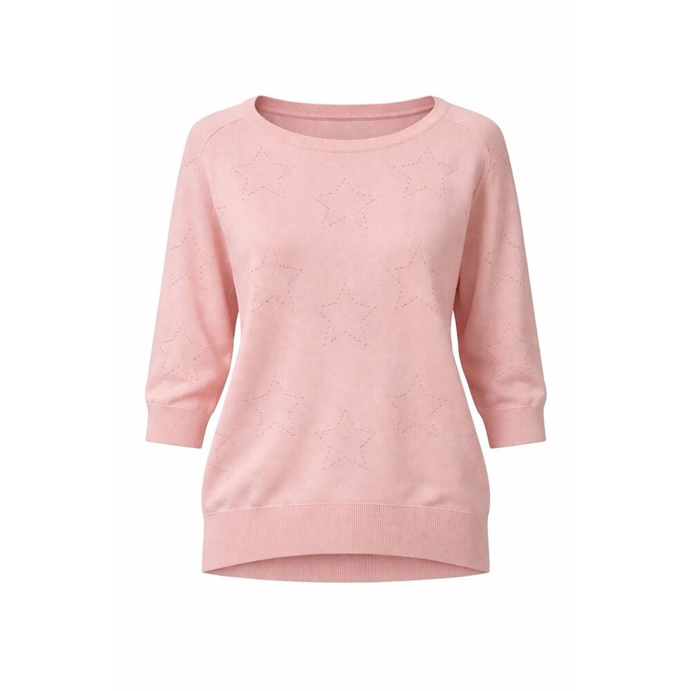 Rafaella Womens XL Pink Star Knit Sweater Crew Neck Long Sleeve